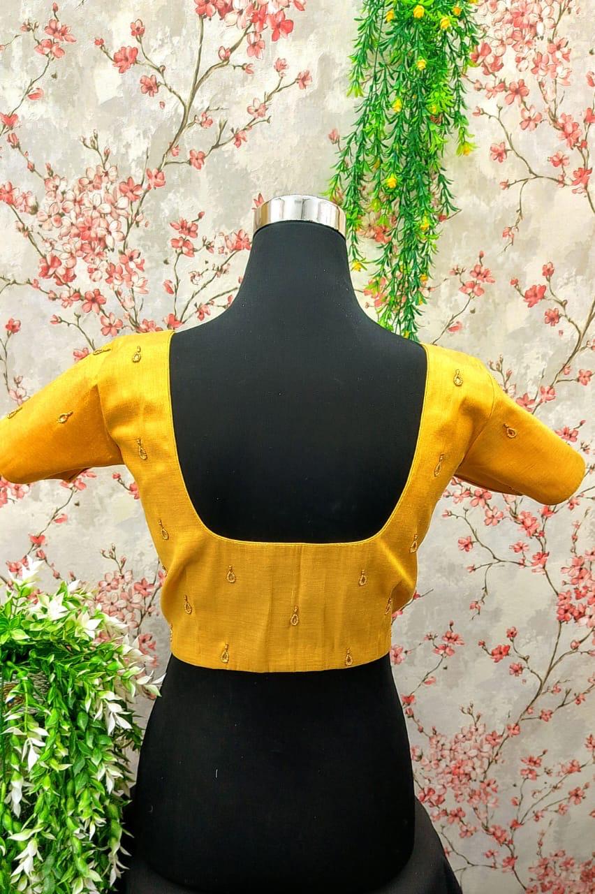 Sunflower Yellow Saree Blouse with Mirror Work