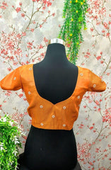 Pale Orange Saree Blouse with Pearl Embroidery Work