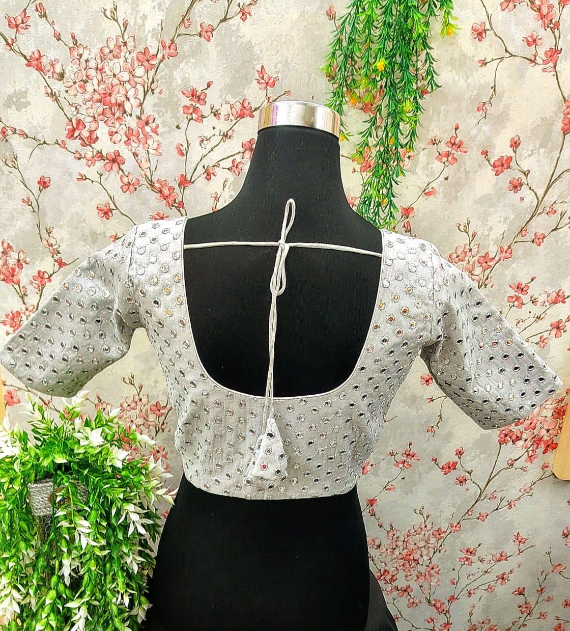 White Saree Blouse with Chikankari Embroidery