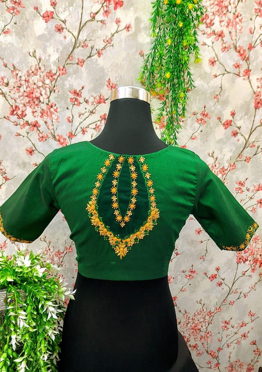 Emerald Green Saree Blouse with Aari Work