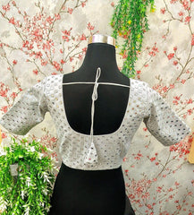 White Saree Blouse with Chikankari Embroidery