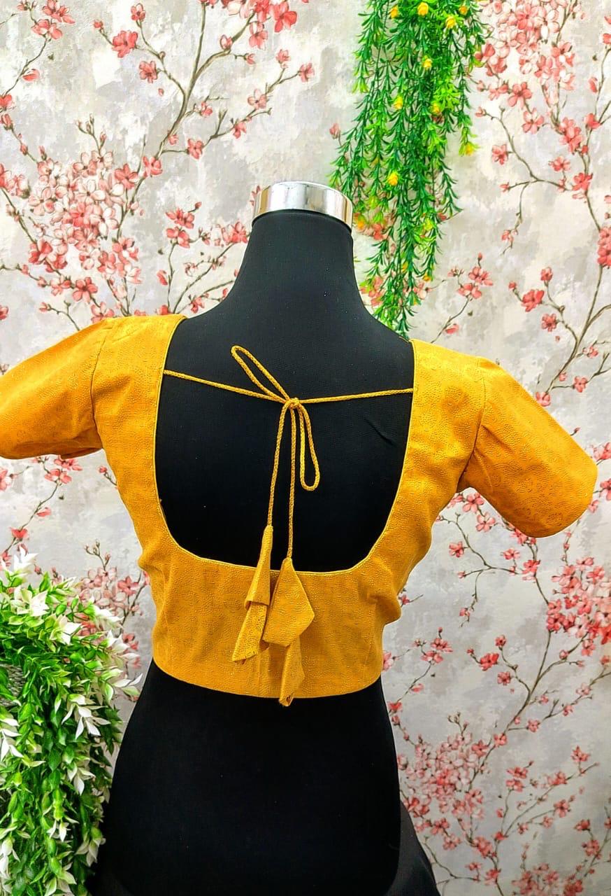 Yellow Saree Blouse with U Neck