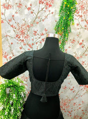 Charcoal Black Saree Blouse with Black Embroidery