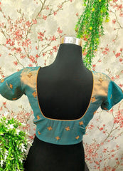 Greenish Brass Gold Saree Blouse with Aari Work