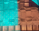 Aqua Blue Kanjivaram Saree With Coffee Brown Pallu
