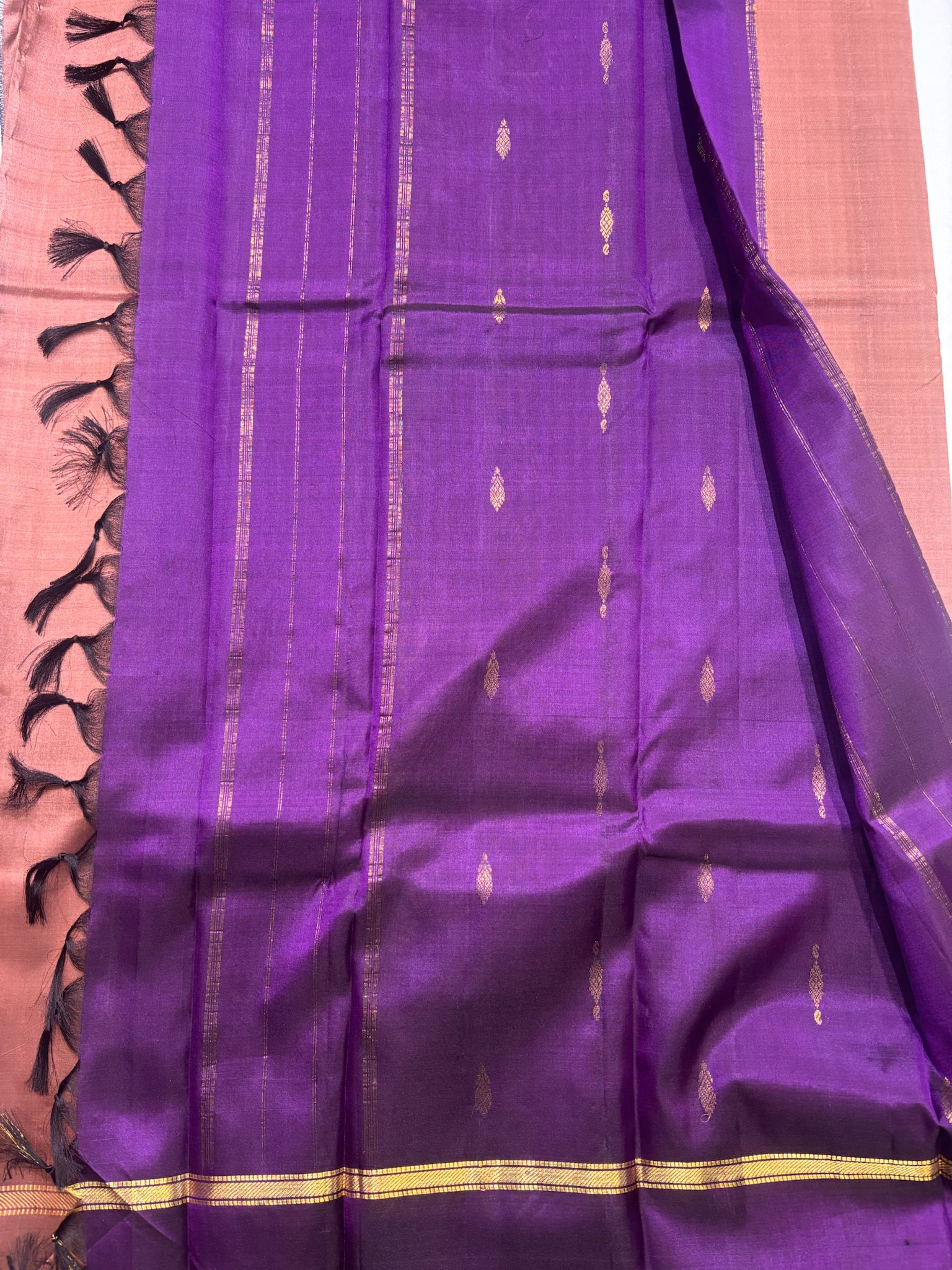Bronze Kanjivaram Saree with Purple Pallu