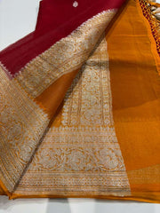 Bindi red Banaras Khaddi Saree