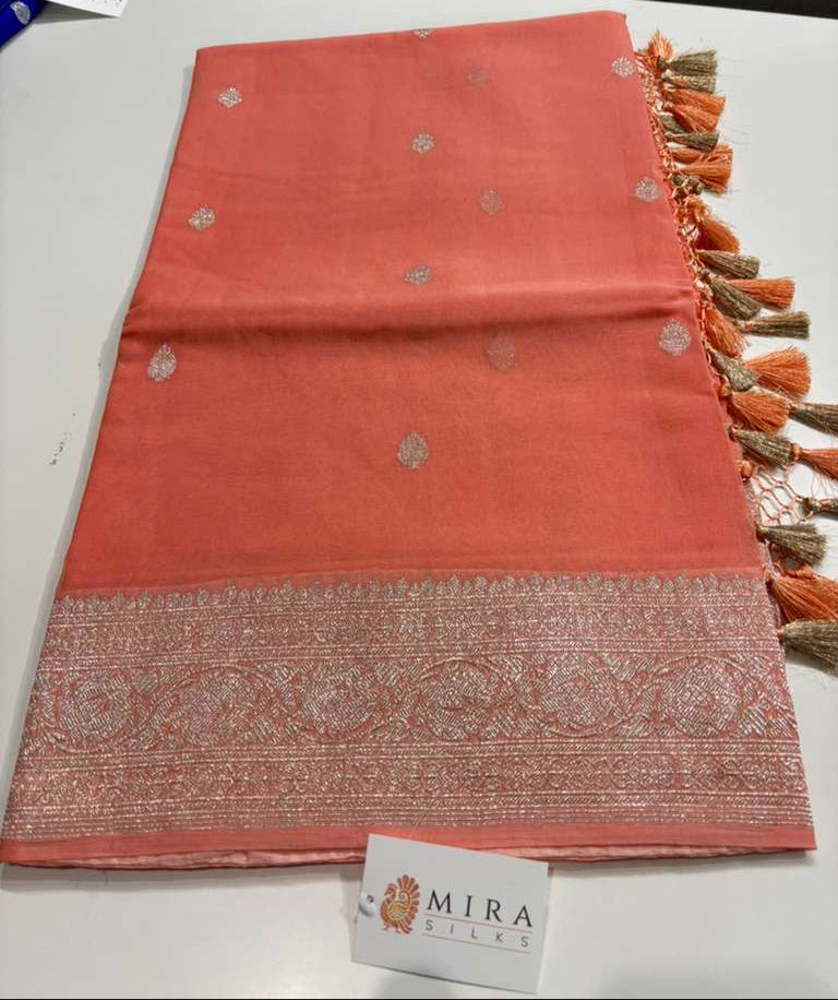 Dark Coral Banaras Khaddi Saree