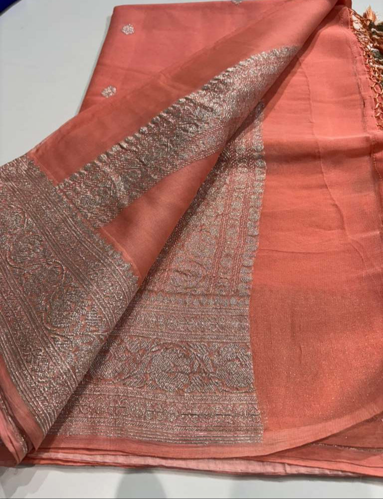 Dark Coral Banaras Khaddi Saree