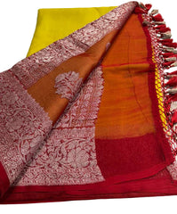 Yellow Banaras Khaddi with Paprika Red Border