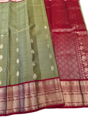 Granite Green Kanjivaram Saree with Maroon Pallu and Border