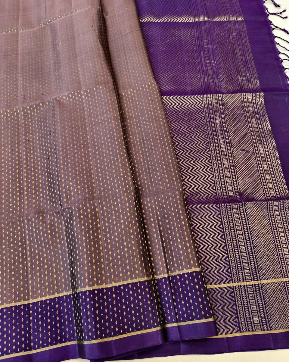 Pastel Brown Soft Silk Saree with Purple Pallu