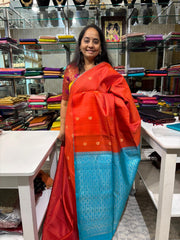 Crimson Red With Turquoise Pallu Soft Silk Saree