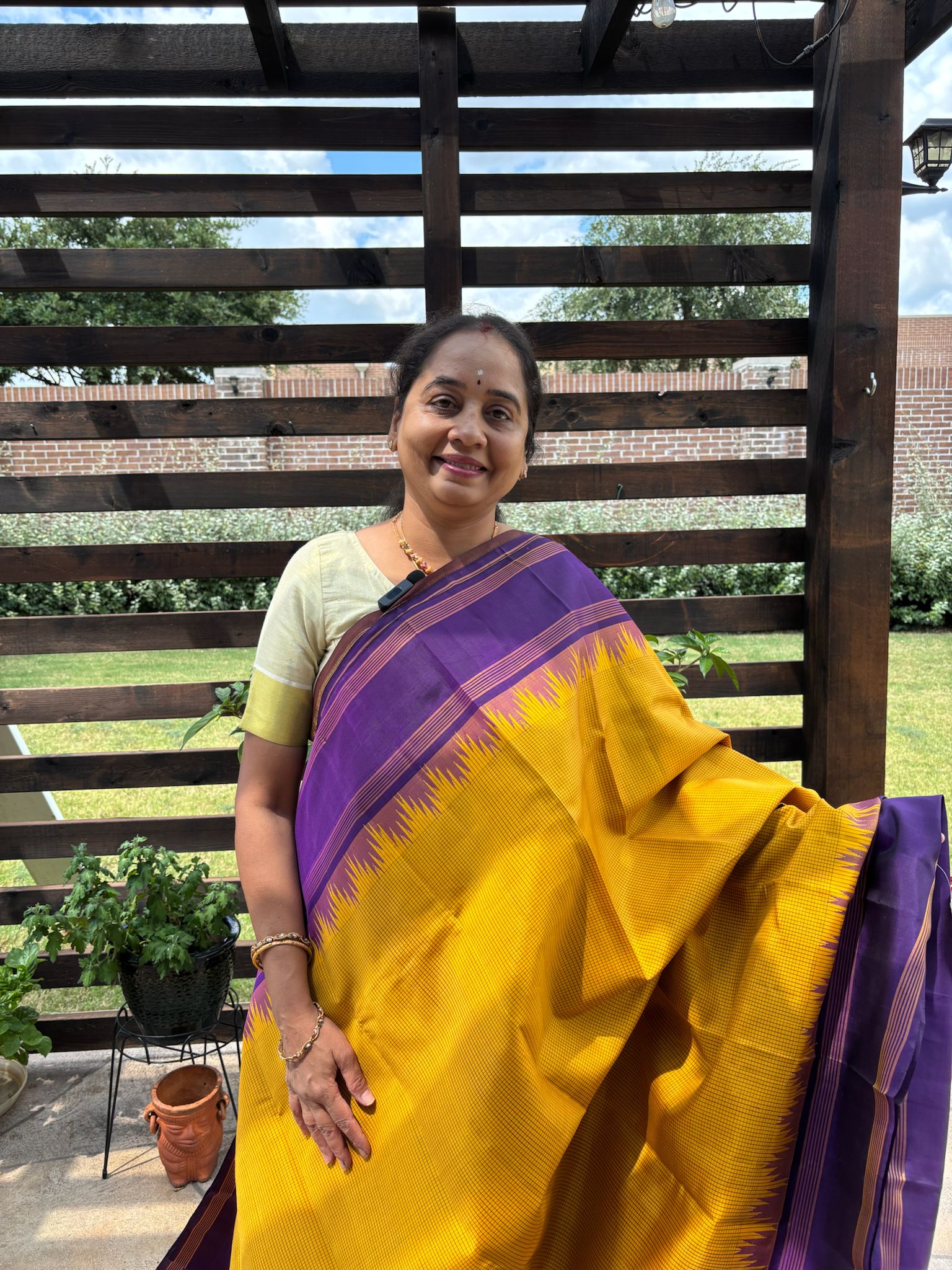 Mustard Yellow Kanjivaram Saree With Violet Pallu