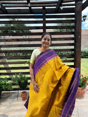 Mustard Yellow Kanjivaram Saree With Violet Pallu