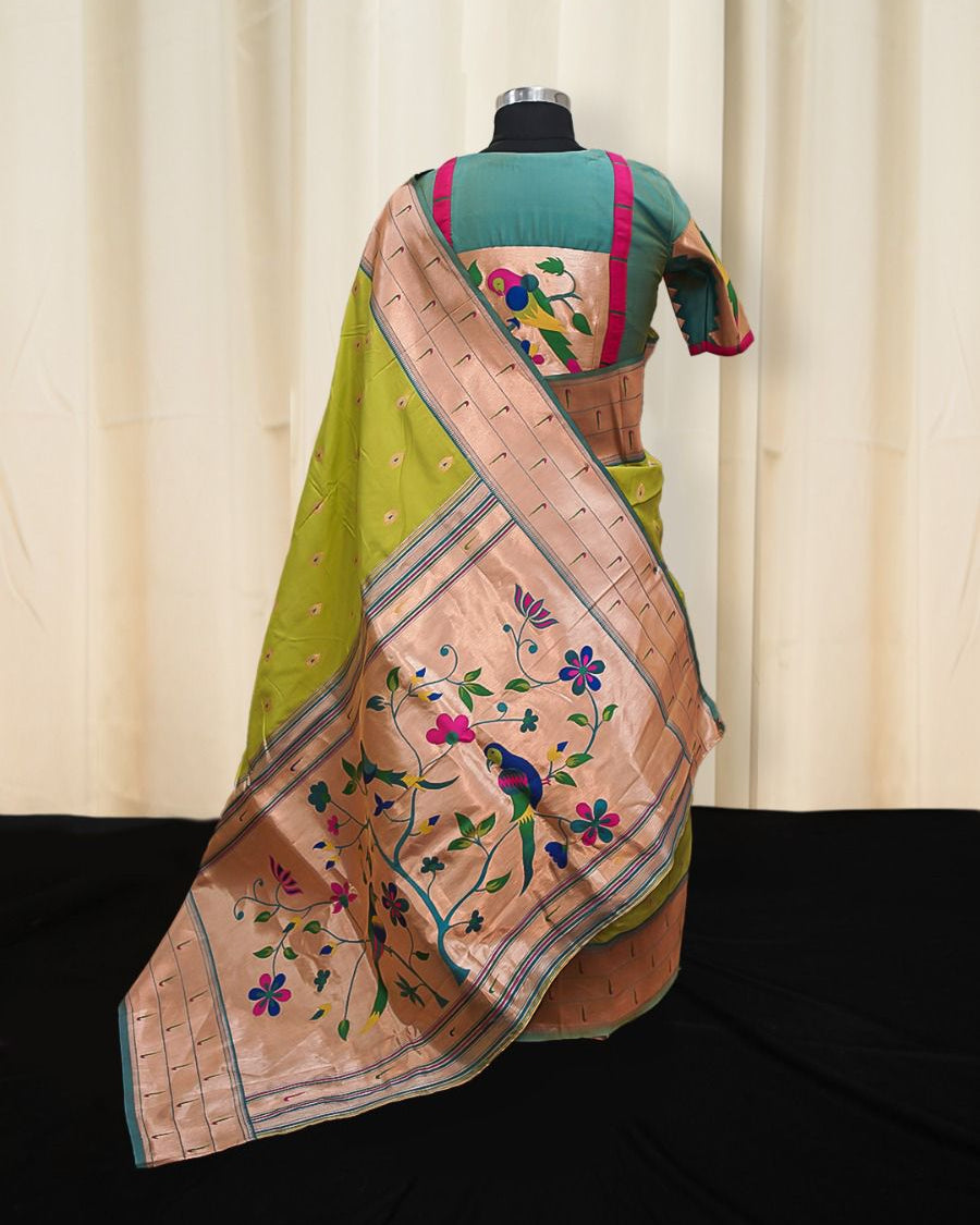 Citrine Paithani Saree with designer Blouse