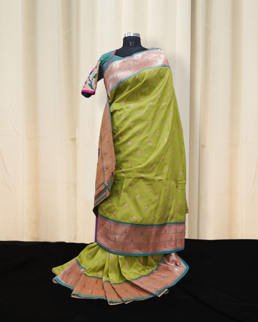 Citrine Paithani Saree with designer Blouse