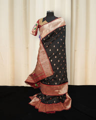 Black Paithani Silk Saree with Gold Zari Floral Pallu & readymade blouse