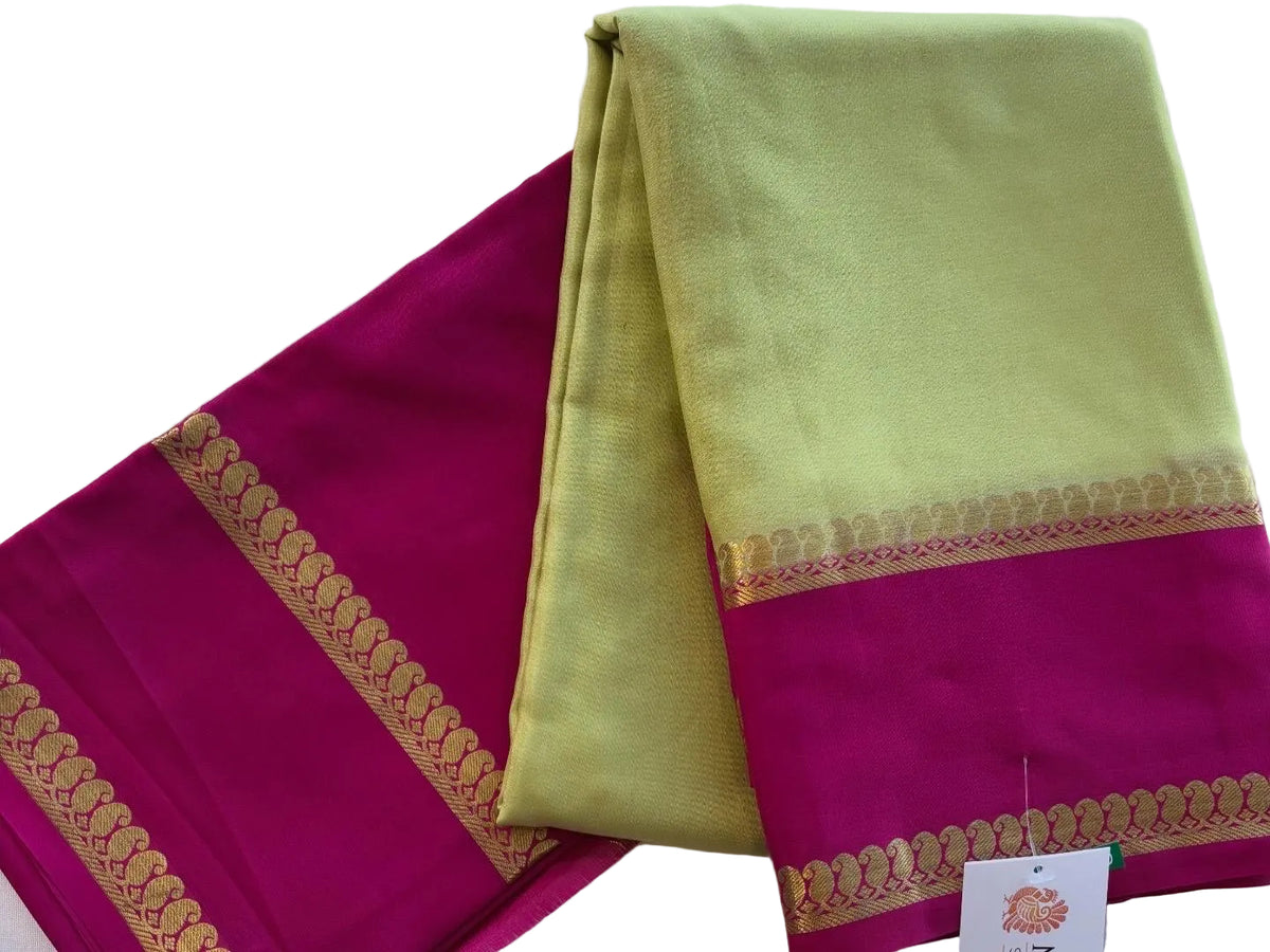 Light Olive Mysore Pure Silk Saree With Mulberry Border