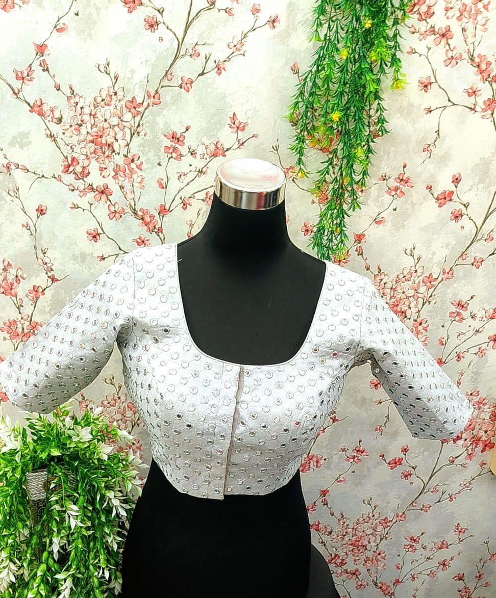 White Saree Blouse with Chikankari Embroidery