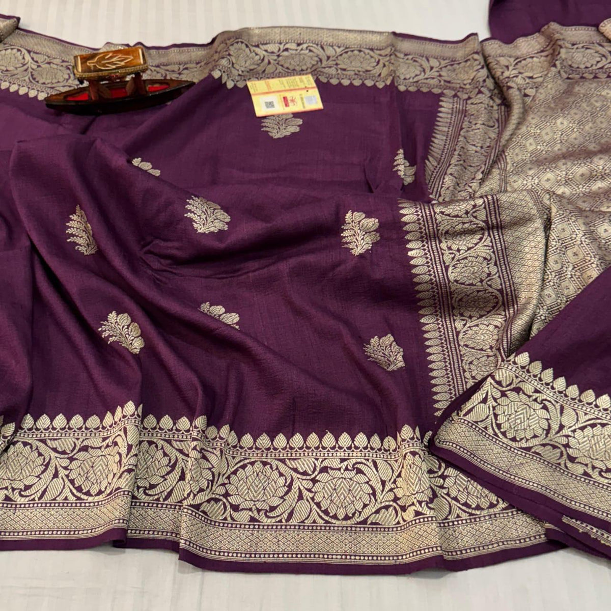 Wine Banarasi Silk Saree with Floral Motif