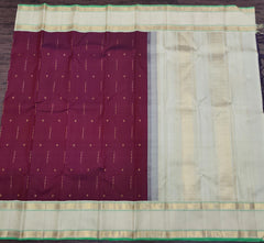 Wine Kanjivaram Saree with Pale Silver Border