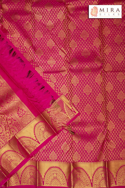 Cabaret Pink Kanjivaram Silk Saree with Motifs - MIRASILKS Cabaret Pink Kanjivaram Silk Saree with Motifs 