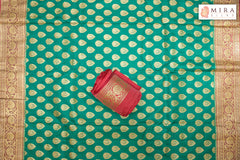 Basil green with coral pink banaras silk sari