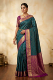 Peacock Green Kanjivaram Saree with magenta Border