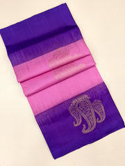 Pink and purple Soft Silk Saree with gold zari motifs