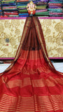 Maroon with Chilli Red pallu Bengal Silk Saree