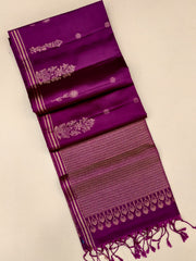 Magenta Soft Silk Saree with gold zari motifs and border