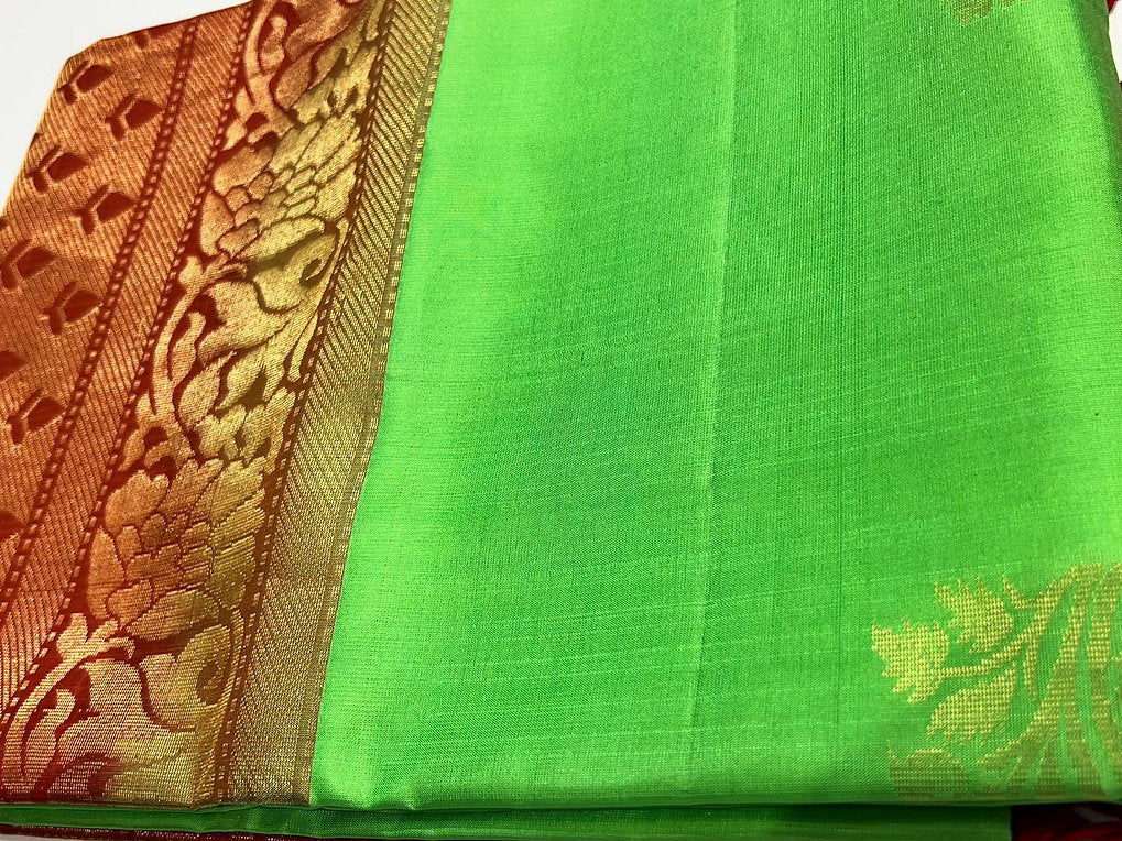 Parrot Green and red soft silk saree with blouse