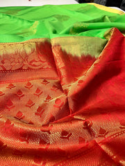 Parrot Green and red soft silk with blouse