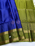 Royal Blue color Soft Silk Saree with Moss Green border & pallu