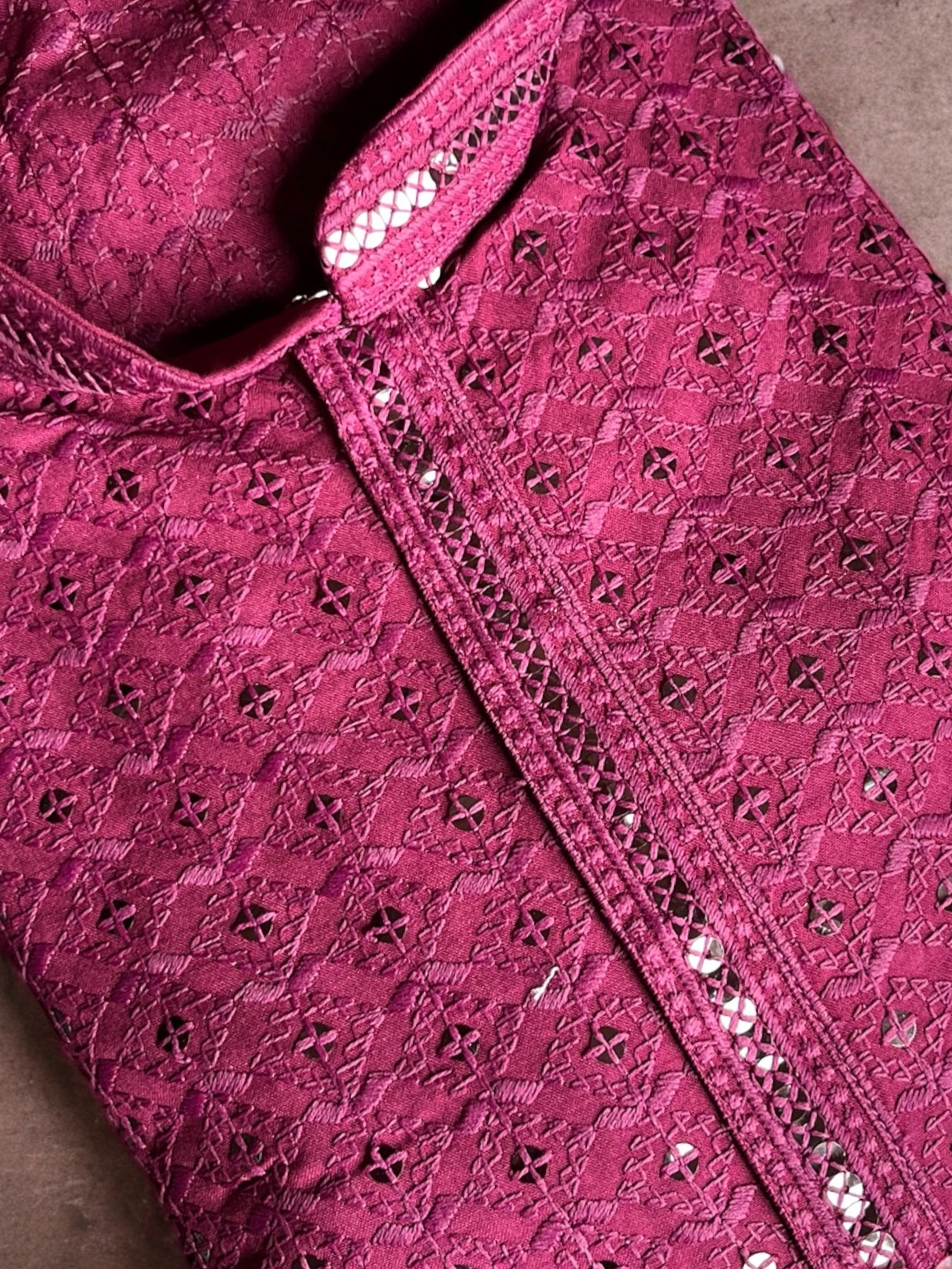 Burgundy Chickankari Kurta Set