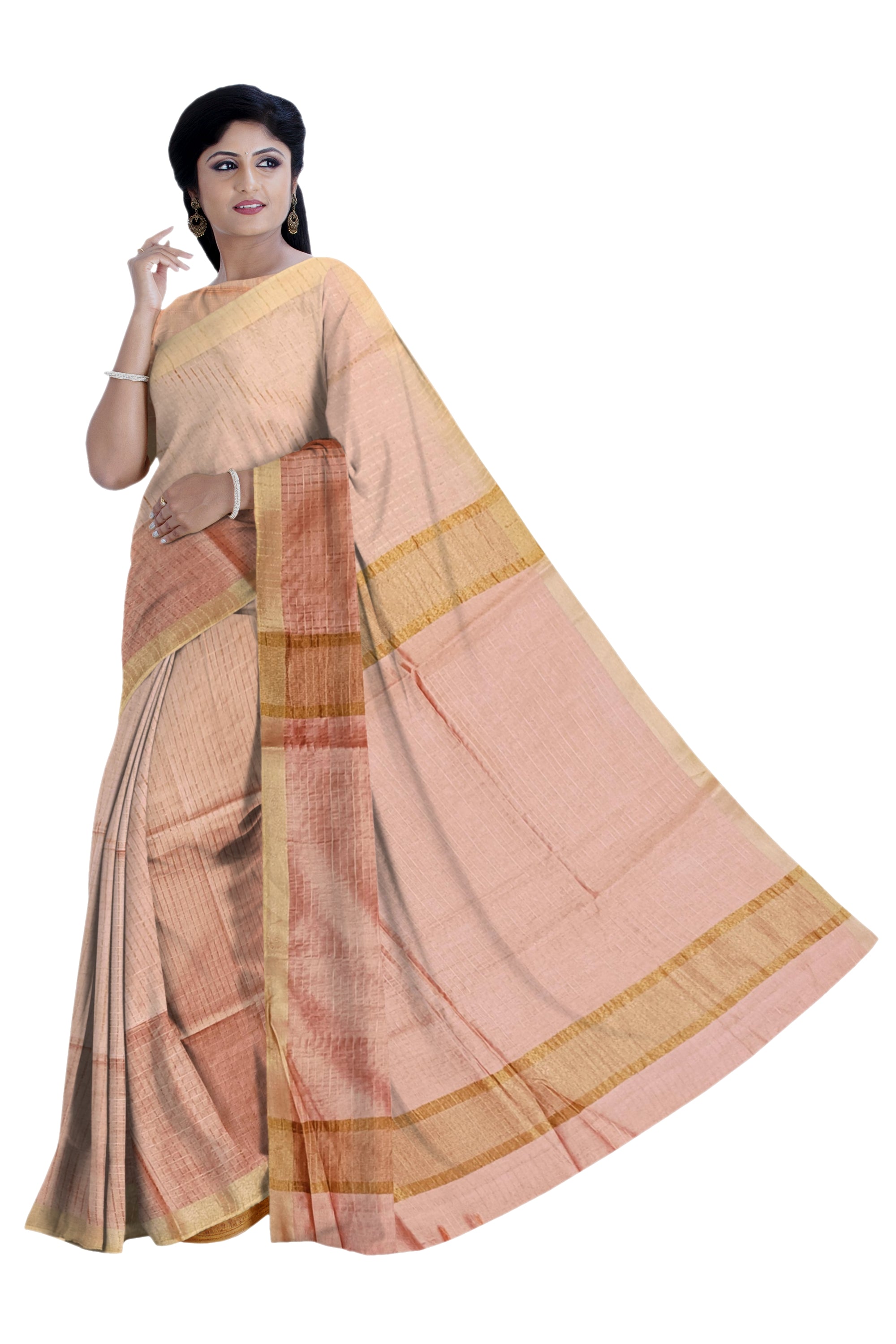 Light peach Kota Saree with Golden Border