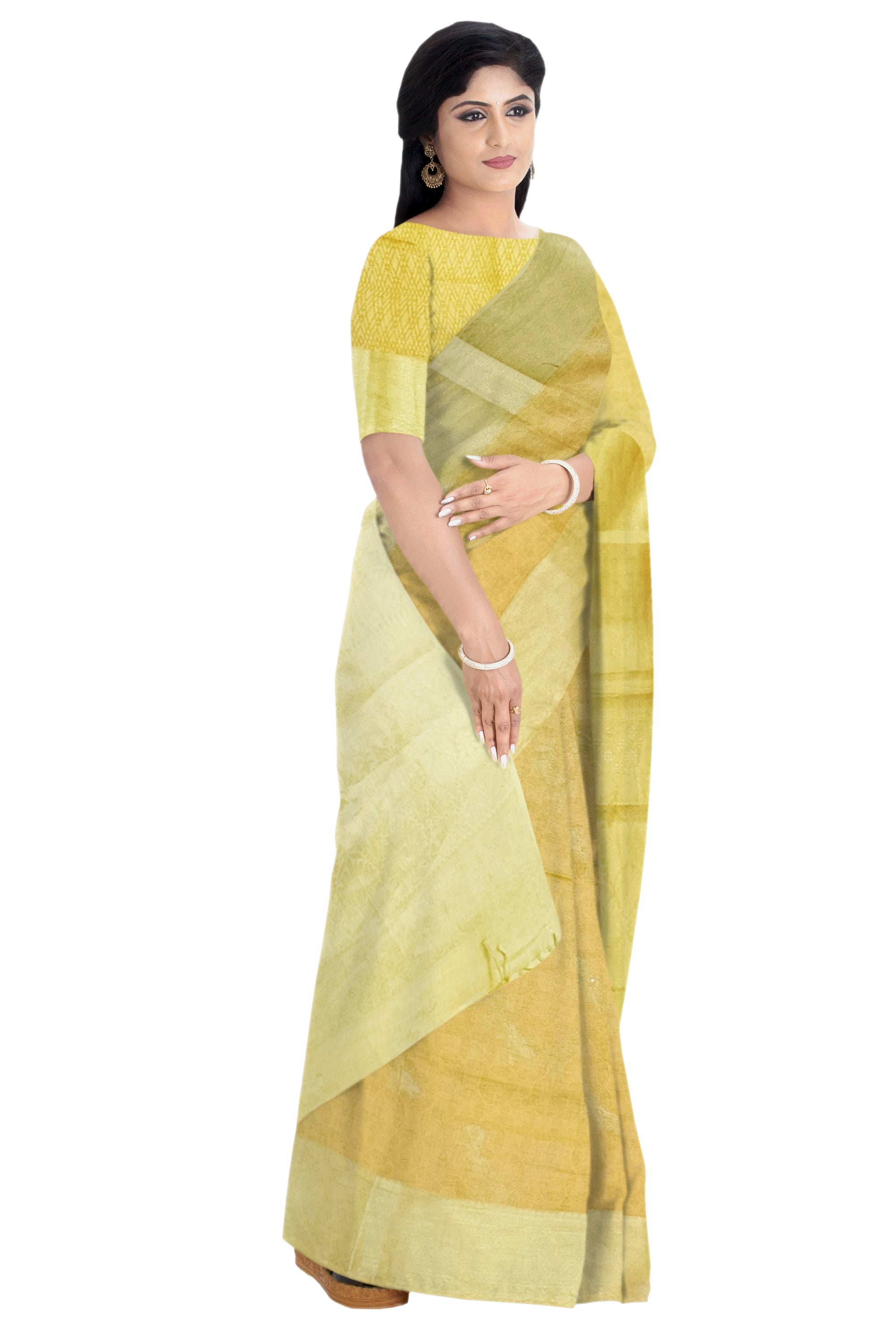 Tumeric Yellow Linen  with self design Saree