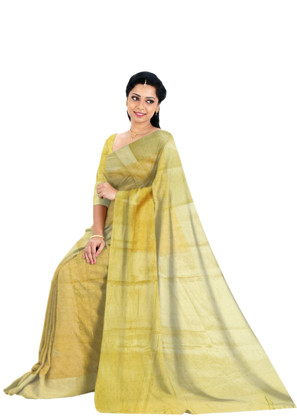 Tumeric Yellow Linen  with self design Saree