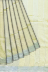 Pale Yellow Linen Saree with Silver Border