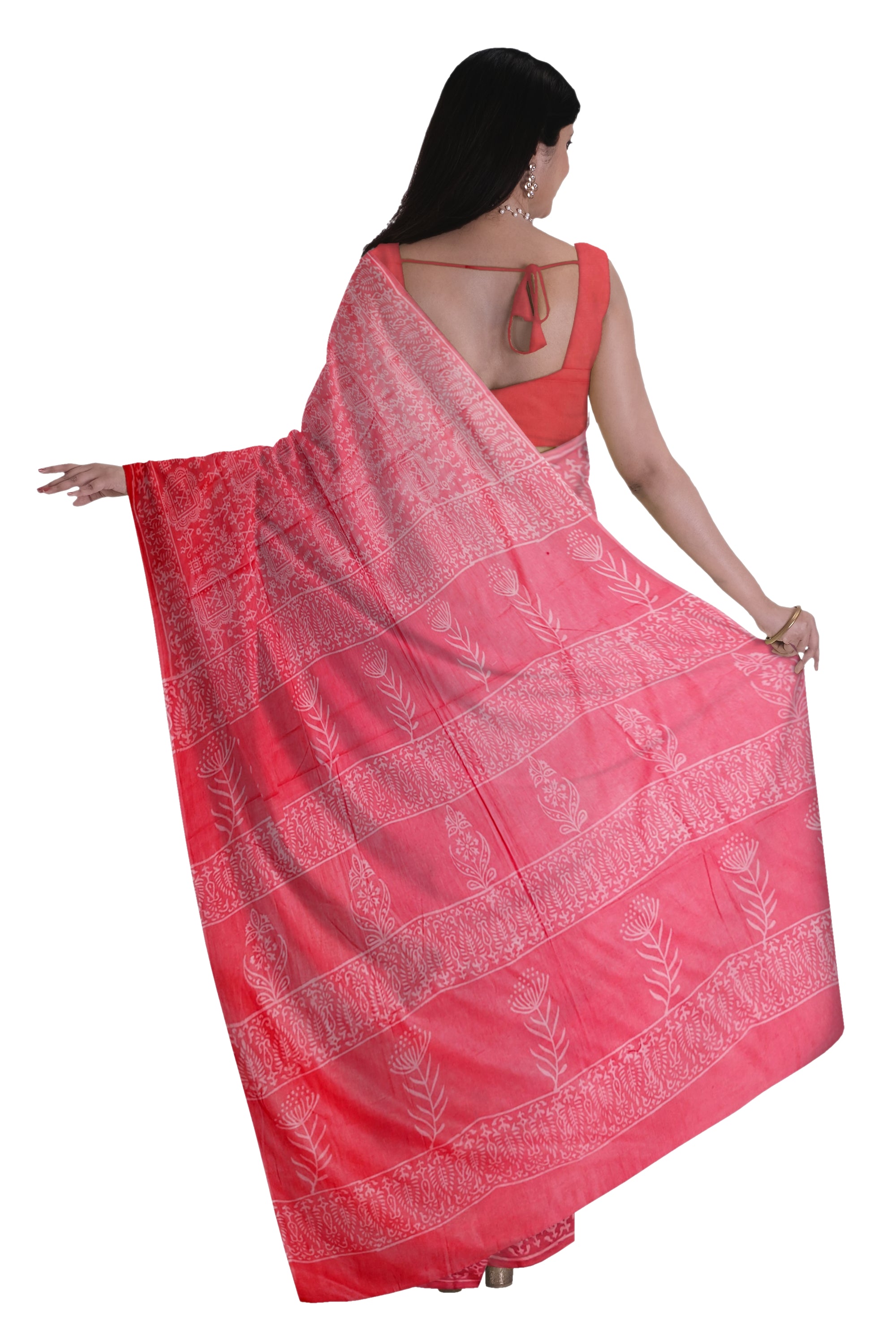 Pink Mul Mul Printed Cotton Saree