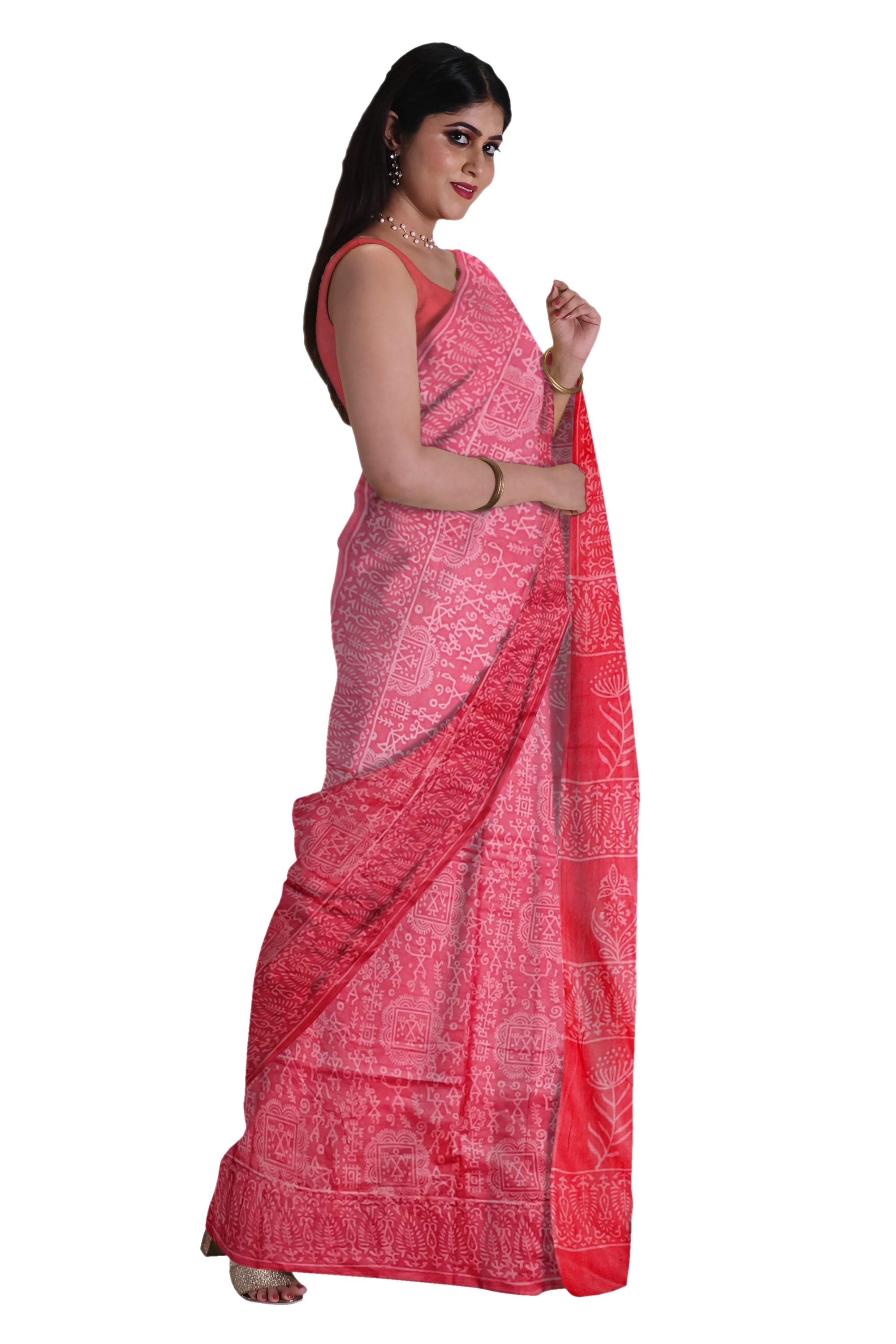 Pink Mul Mul Printed Cotton Saree