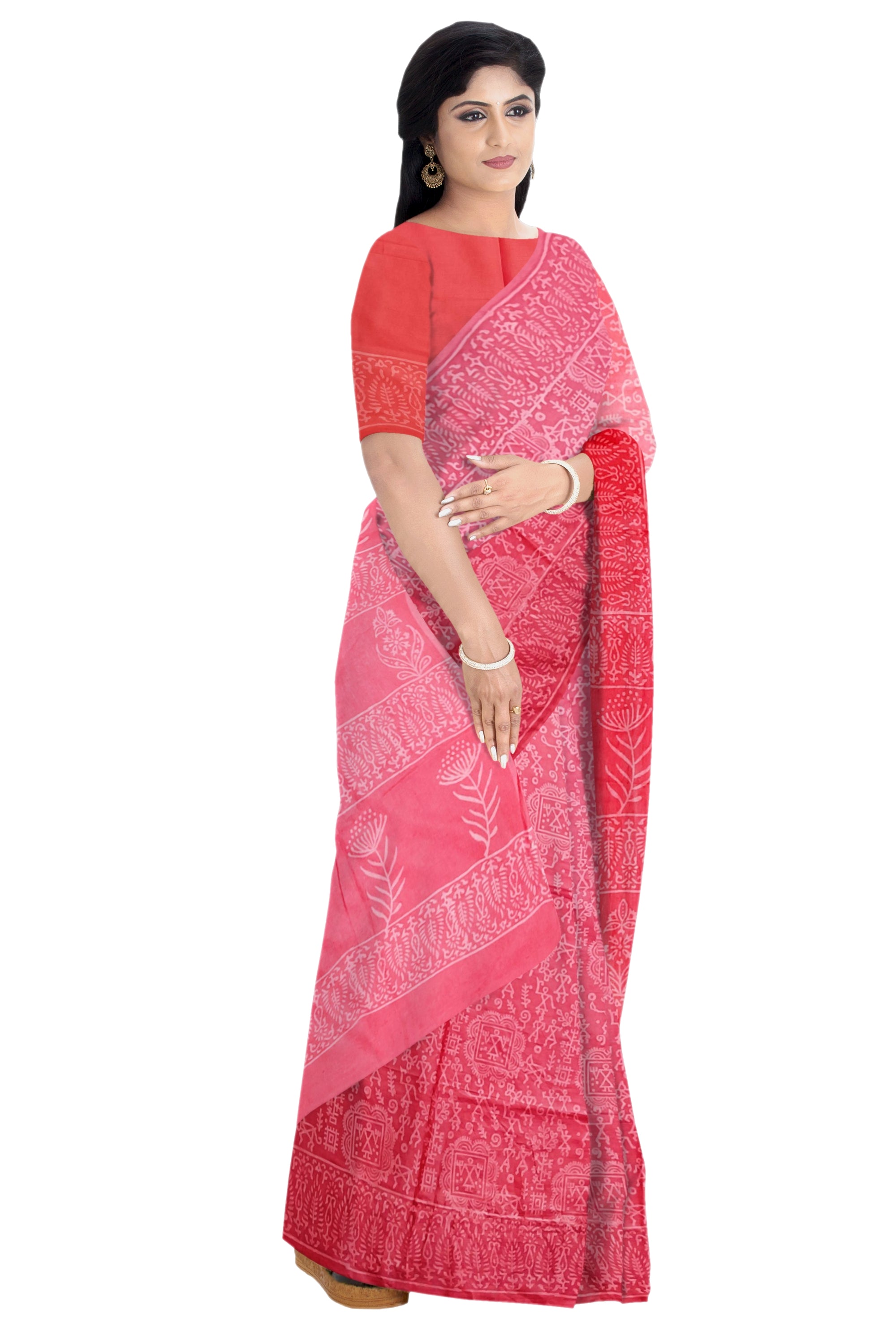 Pink Mul Mul Printed Cotton Saree