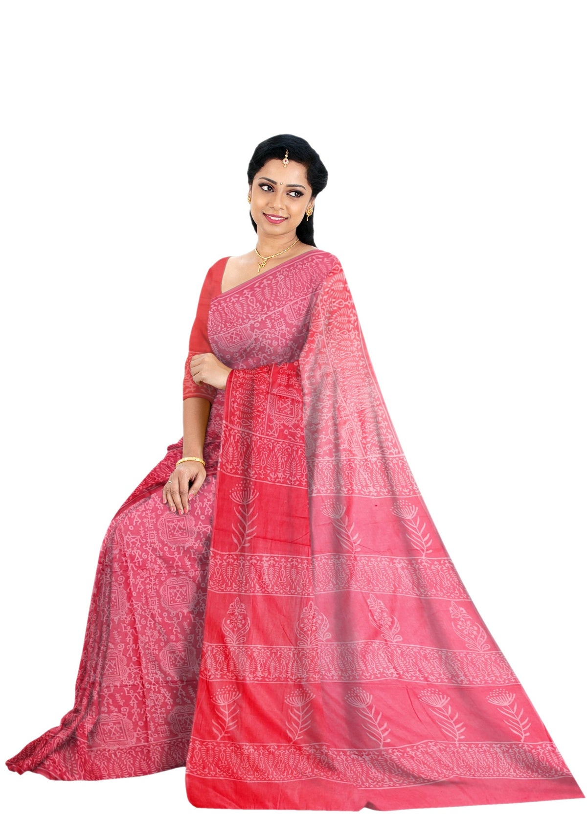 Pink Mul Mul Printed Cotton Saree