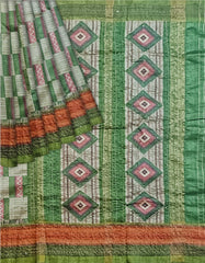 Sage Green Tussar Kantha Cut Work Saree