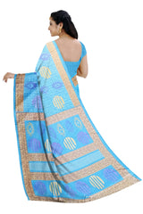 Sky Blue Handloom Floral Printed Cotton Saree