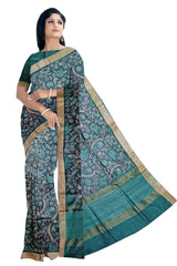 Dark Green Moonga Silk Printed Saree