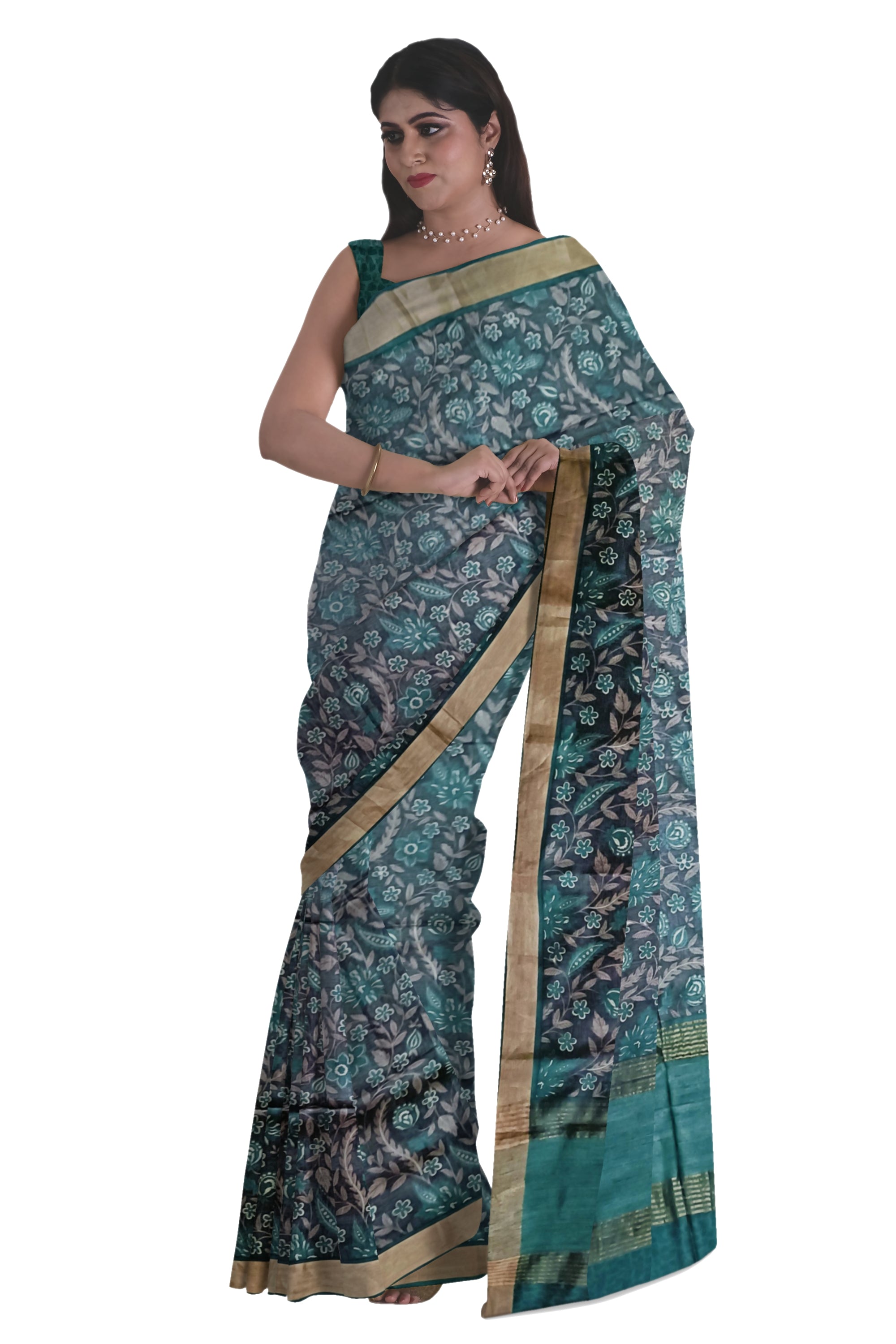 Dark Green Moonga Silk Printed Saree