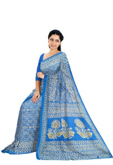 Royal Blue Handloom Printed Cotton Saree