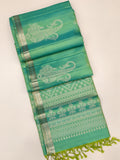 Sea green Soft Silk Saree with silver zari border and motifs with grand pallu